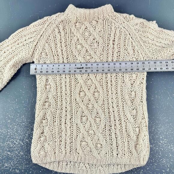 VTG Handmade Wool Sweater Womens LRG Ivory Fisherman Cable Knit Raglan Italy EUC - Picture 4 of 7